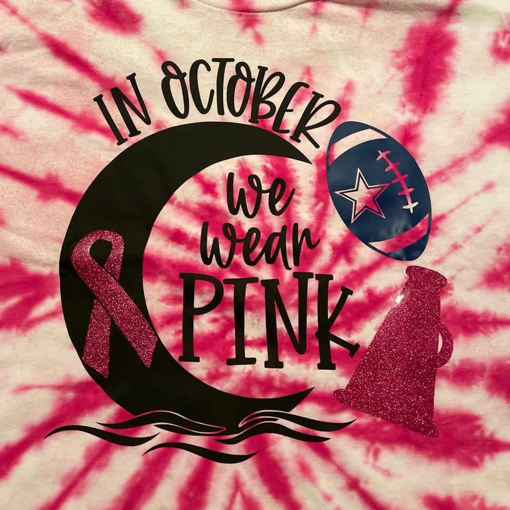 Handcrafted for pink out month. w/ Cowboys emblem.  T205